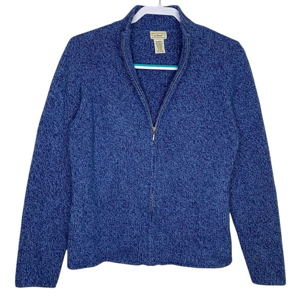 Vtg LL Bean Cardigan Sweater Womens M Blue Wool Angora Full Zip Quiet Luxury - Picture 1 of 8